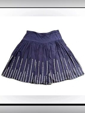 Moda International cotton A-lined skirt Navy & white embroidered details Size 8